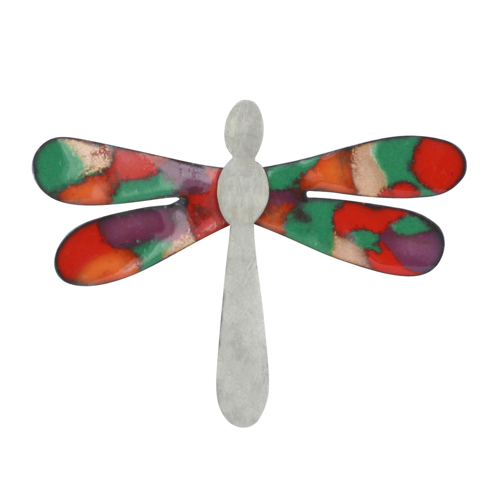 LES POULETTES BIJOUX Broche Libellule Emaillée Orange Violet Rouge et Vert