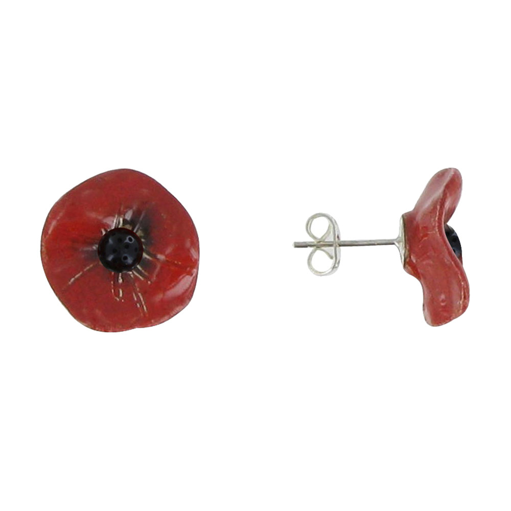 LES POULETTES BIJOUX Boucles d'Oreilles Coquelicot Céramique Rouge Clous et Métal
