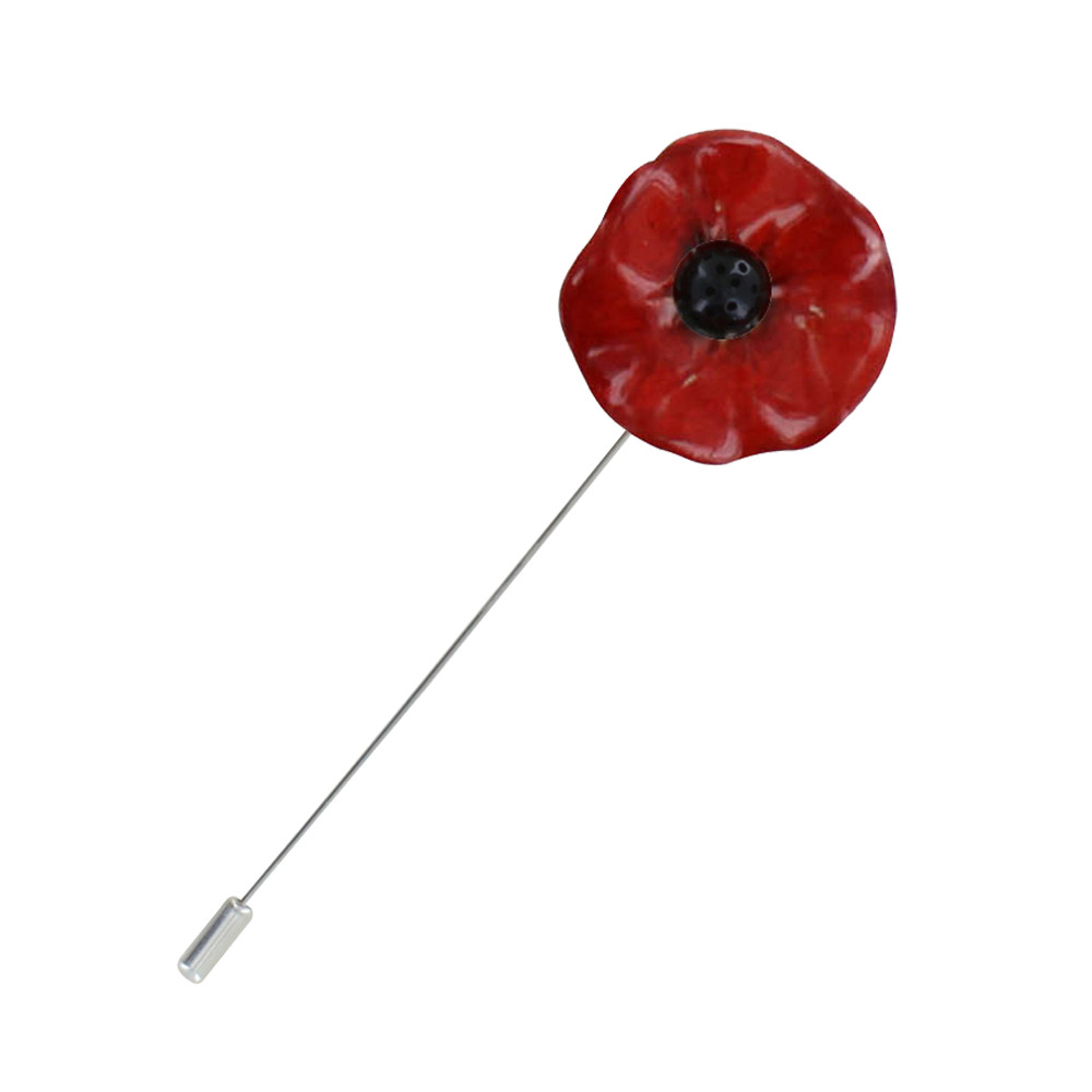 LES POULETTES BIJOUX Broche Tige Métal Argenté Coquelicot Céramique Rouge