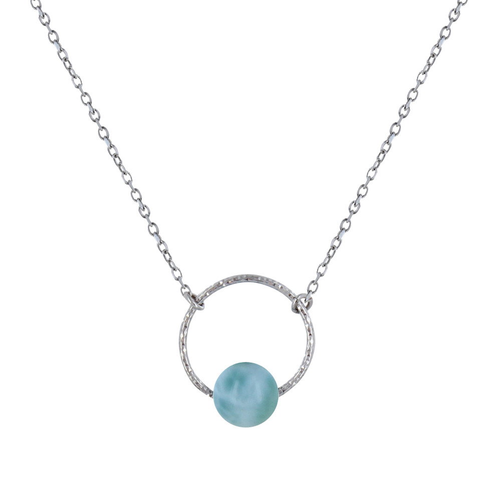 LES POULETTES BIJOUX Collier Argent Rhodié Anneau Ciselé et Perle de Larimar