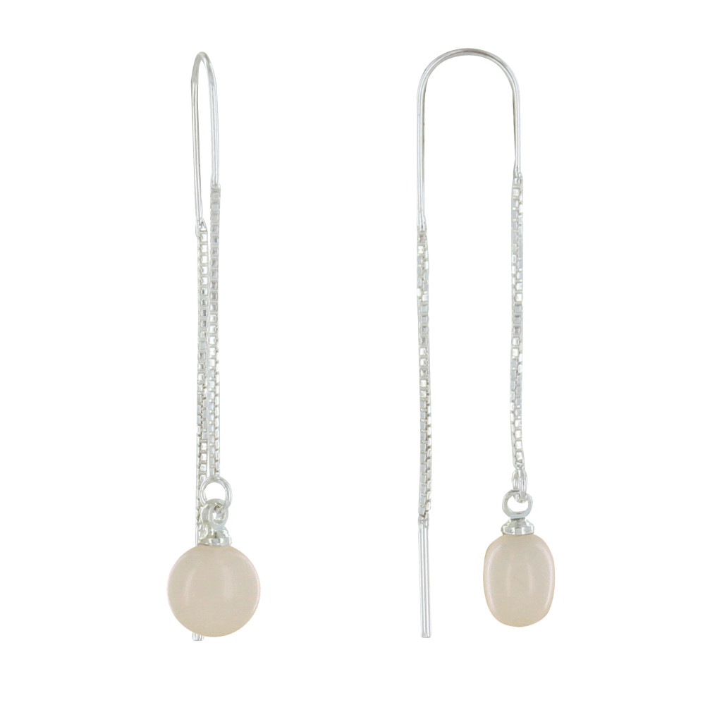 LES POULETTES BIJOUX Boucles d'Oreilles Chainette Argent et Perle Céramique - Beige