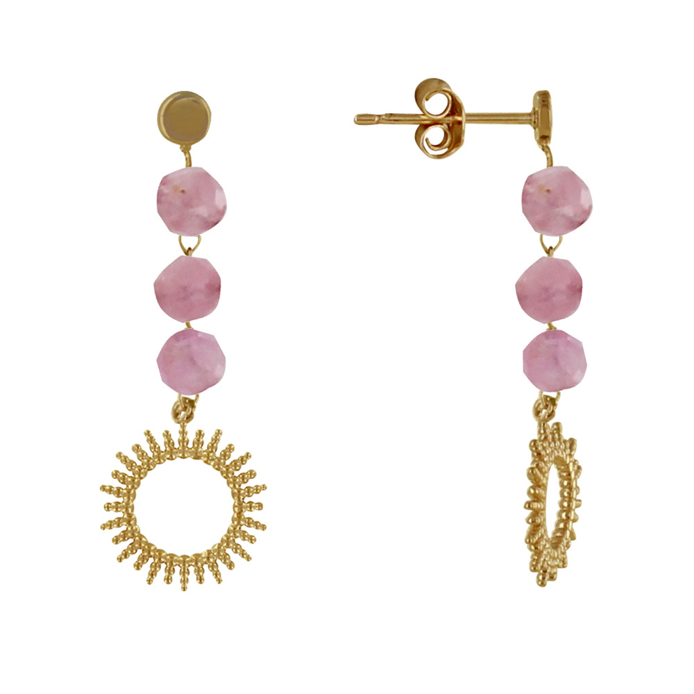 LES POULETTES BIJOUX Boucles d'Oreilles Plaqué Or Soleil de Billes Ajouré et Perles