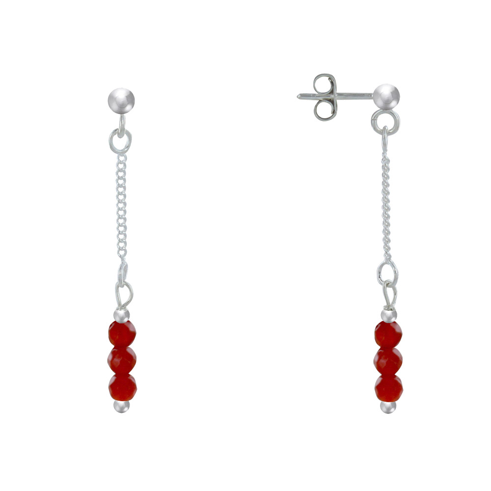 LES POULETTES BIJOUX Boucles d'Oreilles Argent 925 Chainette 3 Perles Facettées de C
