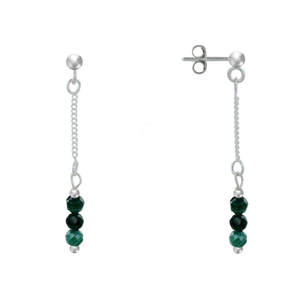 LES POULETTES BIJOUX Boucles d'Oreilles Argent Chainette 3 Perles Facettées de Malac