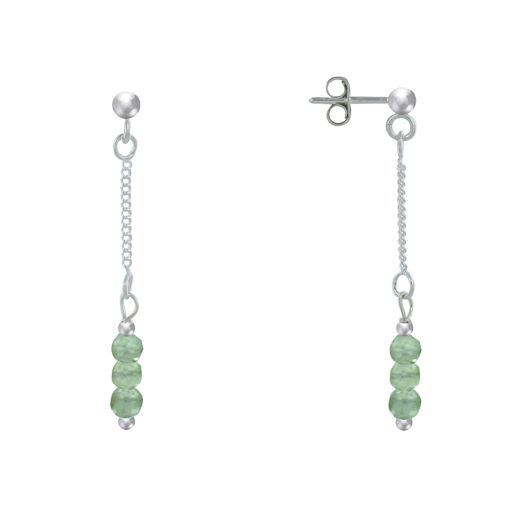 LES POULETTES BIJOUX Boucles d'Oreilles Argent Chainette 3 Perles Facettées d'Aventu