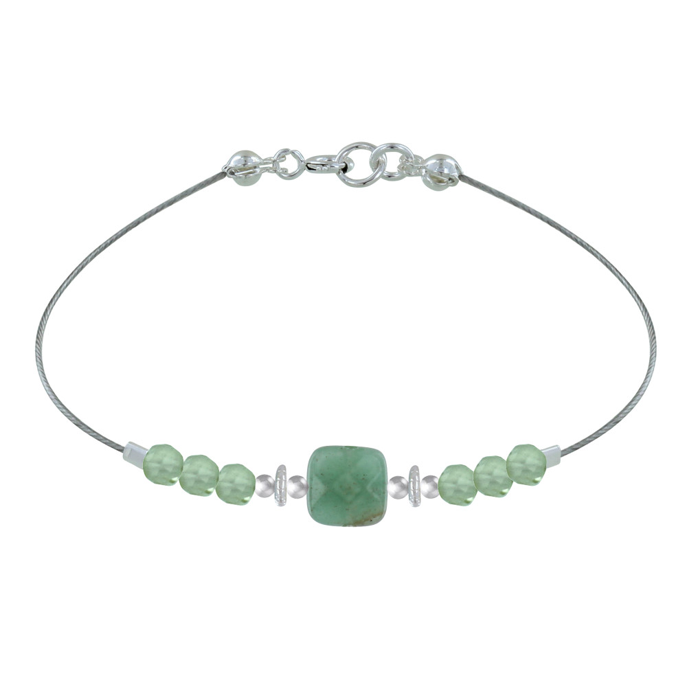 LES POULETTES BIJOUX Bracelet Câble Carré et Six Perles Facetttées d'Aventurine