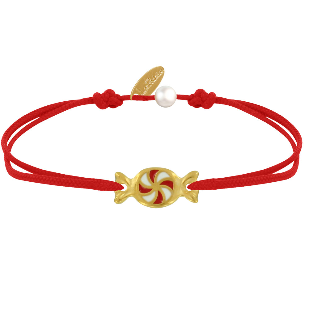 LES POULETTES BIJOUX Bracelet Lien Laiton Doré Bonbon Rouge et Blanc - Rouge