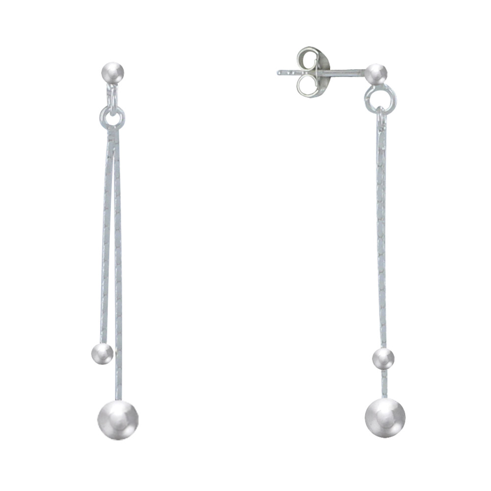 LES POULETTES BIJOUX Boucles d'Oreilles Argent 2 Chainettes et 2 Perles