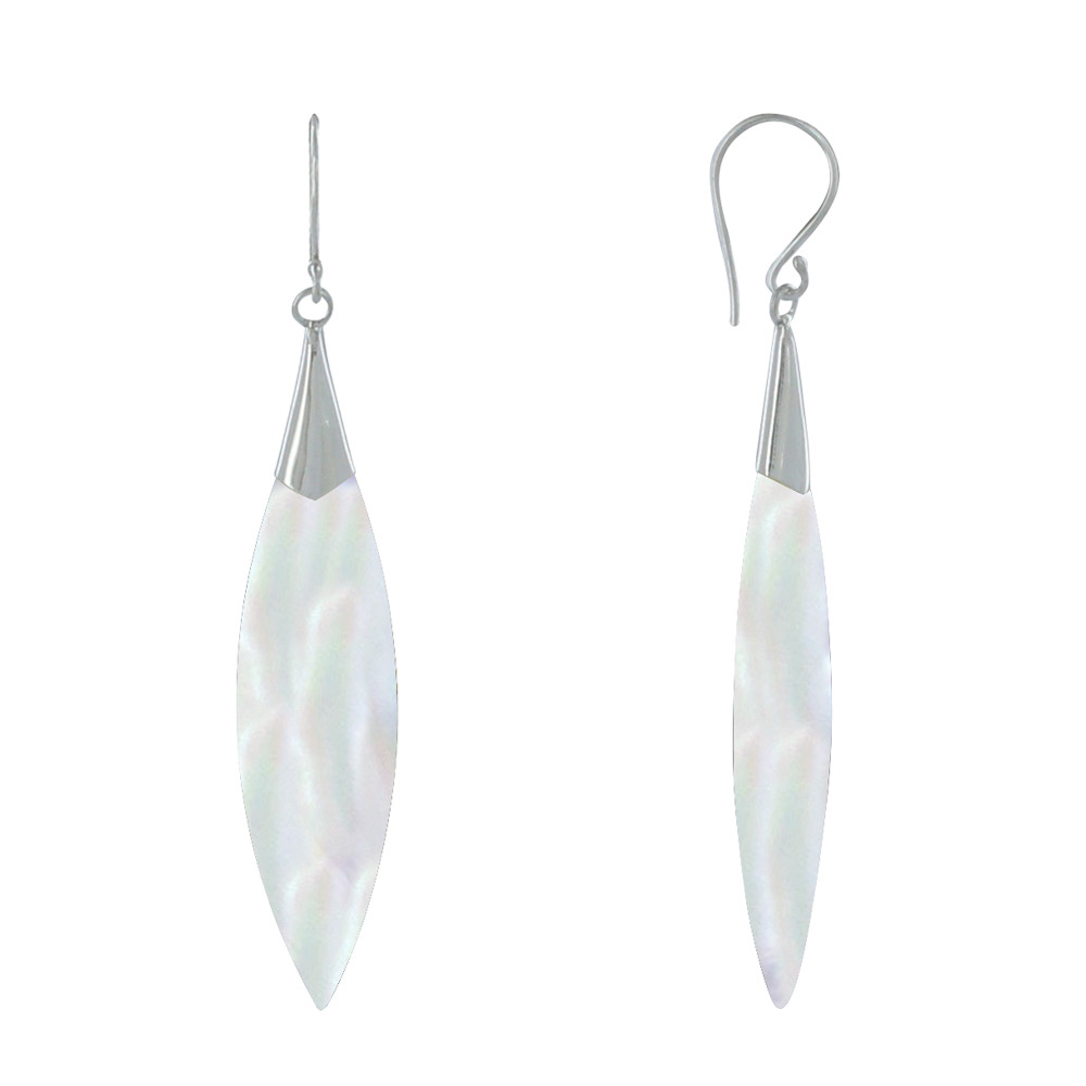 LES POULETTES BIJOUX Boucles d'Oreilles Argent Feuille de Nacre Ivoire