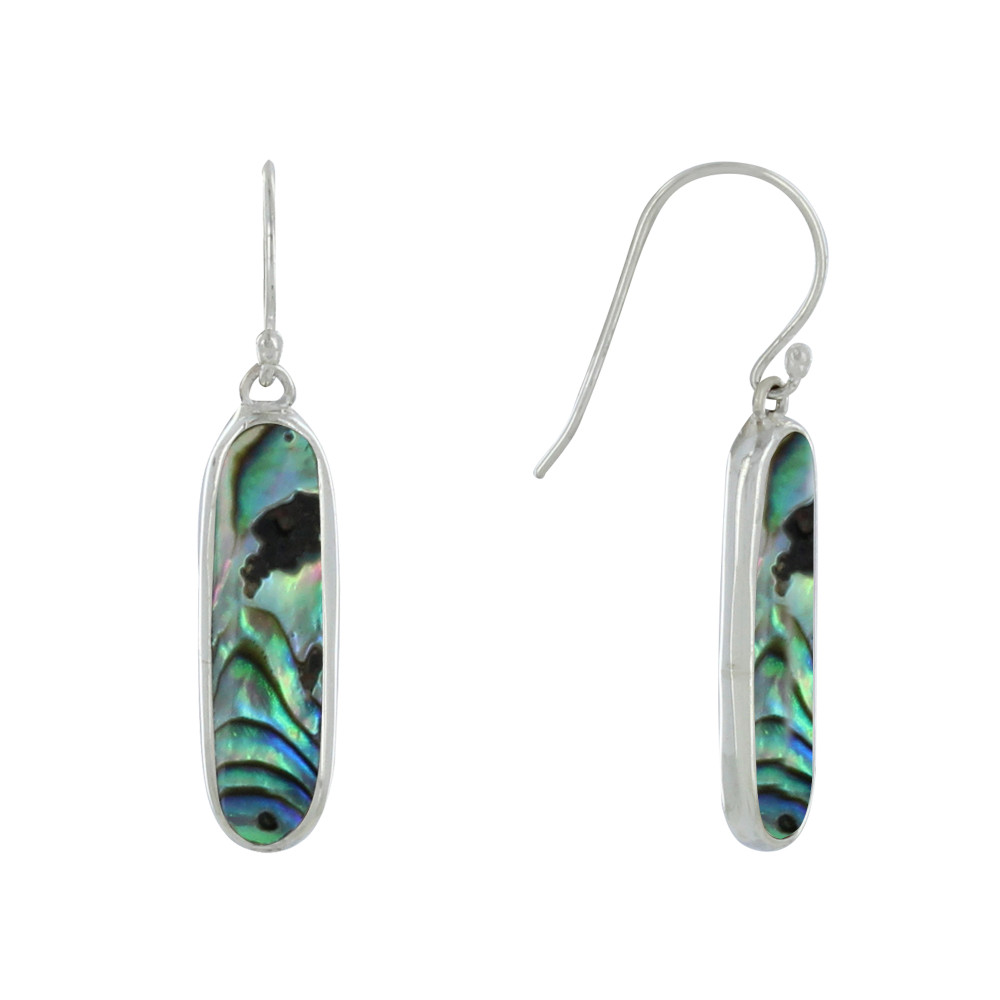 LES POULETTES BIJOUX Boucles d'Oreilles Argent 925 Rectangle Ovale de Nacre Abalone