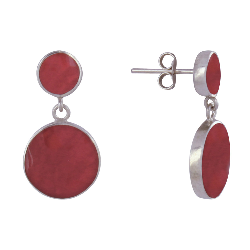 LES POULETTES BIJOUX Boucles d'Oreilles Clous Argent et Deux Pastilles Couleur Corail