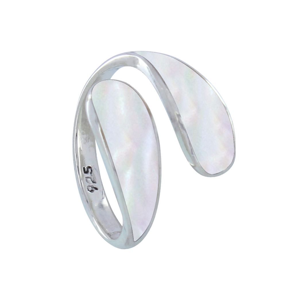 LES POULETTES BIJOUX Bague Argent Double Goutte de Nacre Ivoire - taille 50