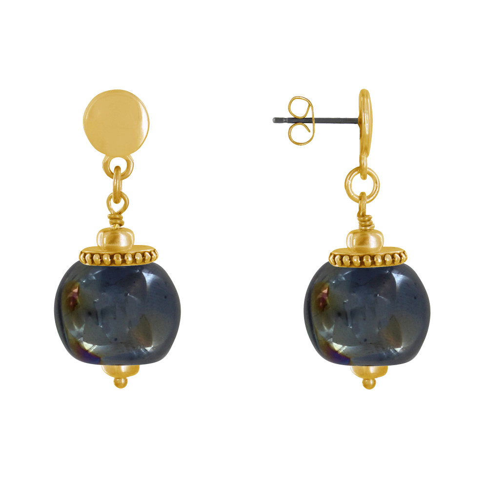LES POULETTES BIJOUX Boucles d'Oreilles Clous Métal Doré et Grosses Perles en Cérami