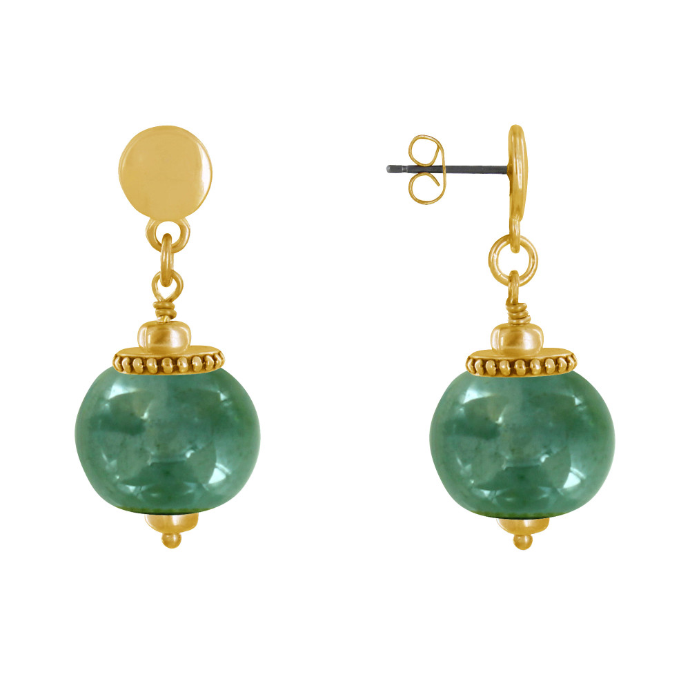 LES POULETTES BIJOUX Boucles d'Oreilles Clous Métal Doré et Grosses Perles en Cérami