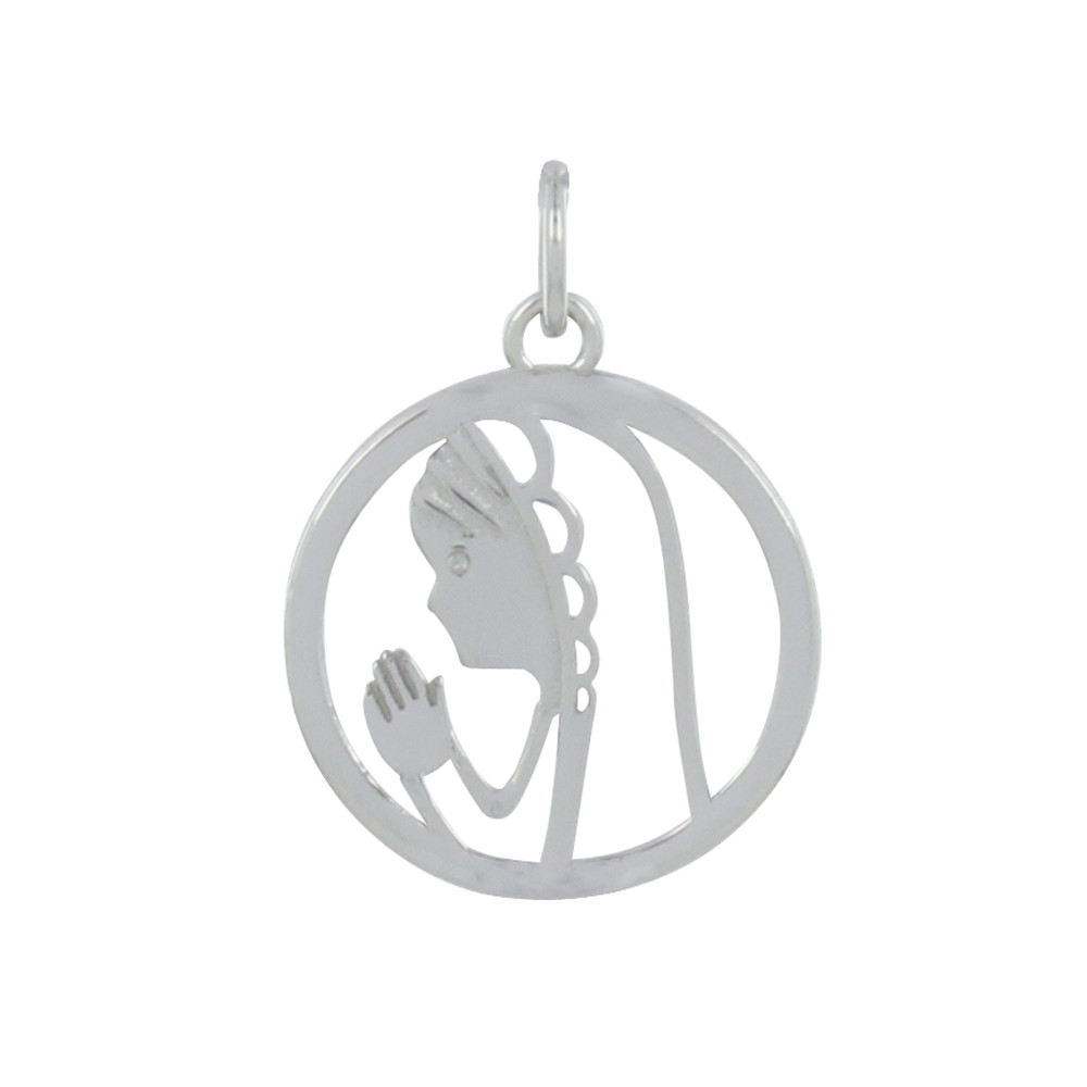 LES POULETTES BIJOUX Pendentif Argent 925 Médaille Ronde Ajourée Vierge en Prière