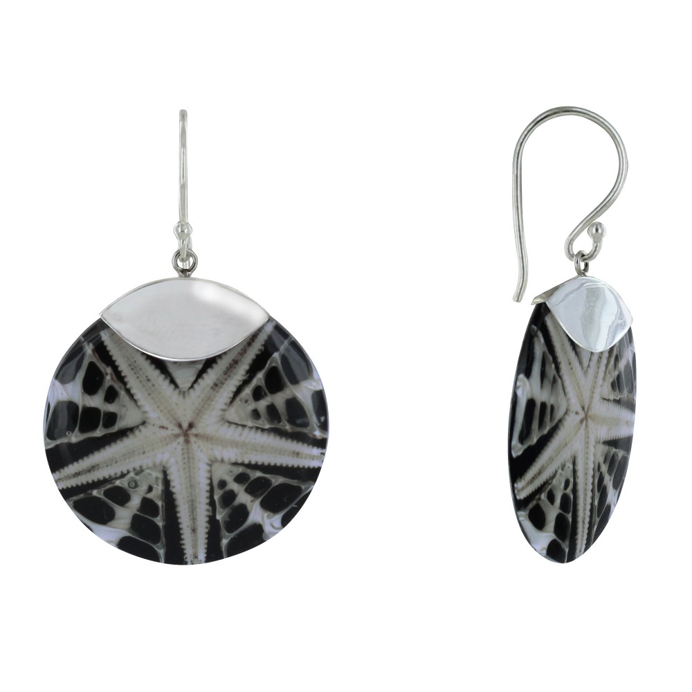 LES POULETTES BIJOUX Boucles d'Oreilles Argent 925 Disque Etoile de Mer - Noir