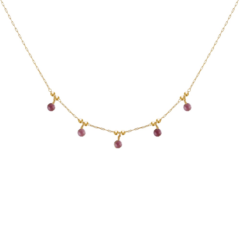 LES POULETTES BIJOUX Collier Plaqué Or 5 Perles Facettées de Tourmaline