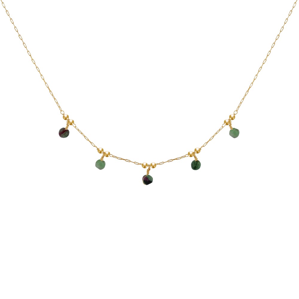 LES POULETTES BIJOUX Collier Plaqué Or 5 Perles Facettées de Rubis Zoïsite