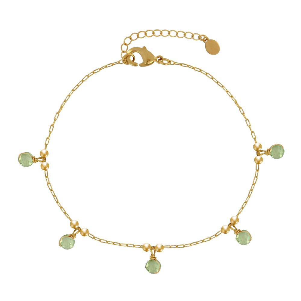 LES POULETTES BIJOUX Bracelet Plaqué Or 5 Perles Facettées de Péridot