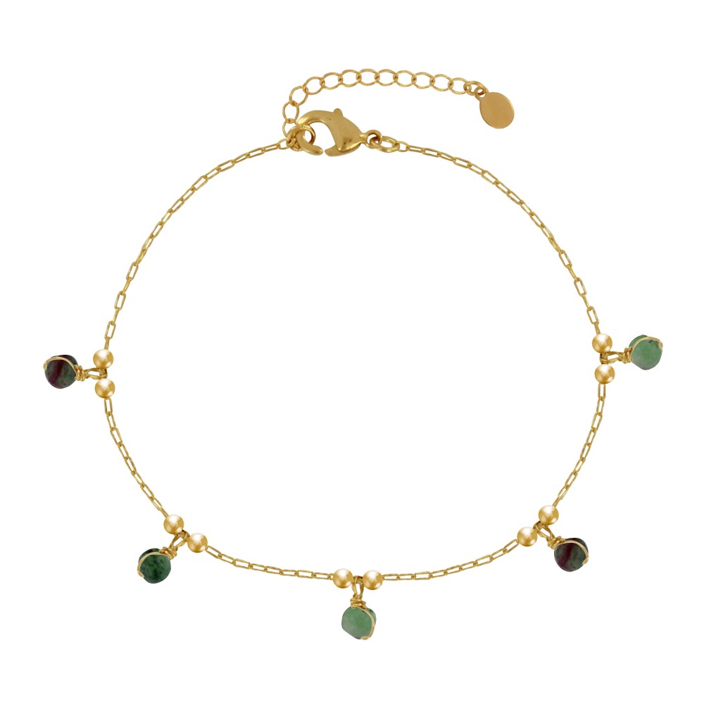 LES POULETTES BIJOUX Bracelet Plaqué Or 5 Perles Facettées de Rubis Zoïsite