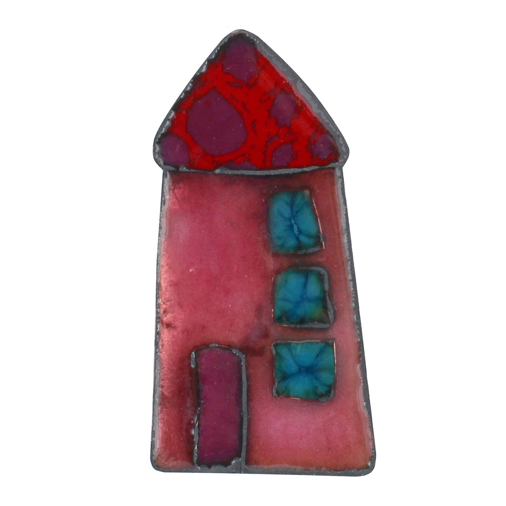 LES POULETTES BIJOUX Broche Maison Émaillée Rose