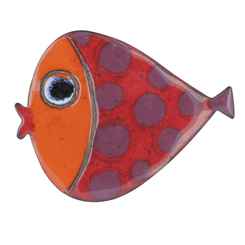 LES POULETTES BIJOUX Broche Poisson Émaillée Rouge à Pois Violet