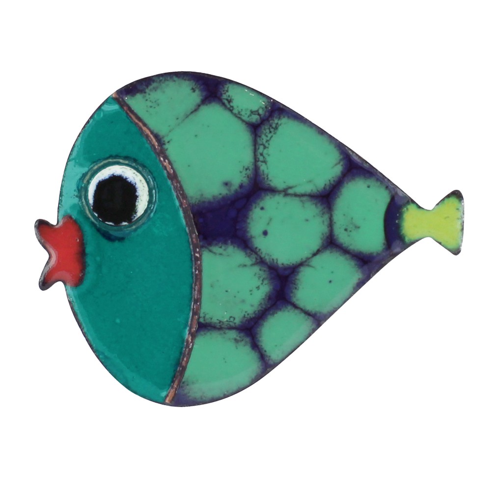 LES POULETTES BIJOUX Broche Poisson Émaillée Bleu à Pois Verts