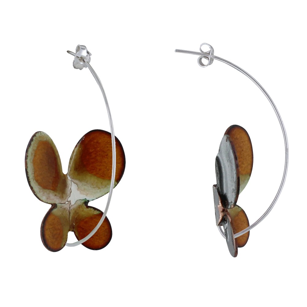 LES POULETTES BIJOUX Boucles d'Oreilles Papillons Émaillés Marron et Blanc
