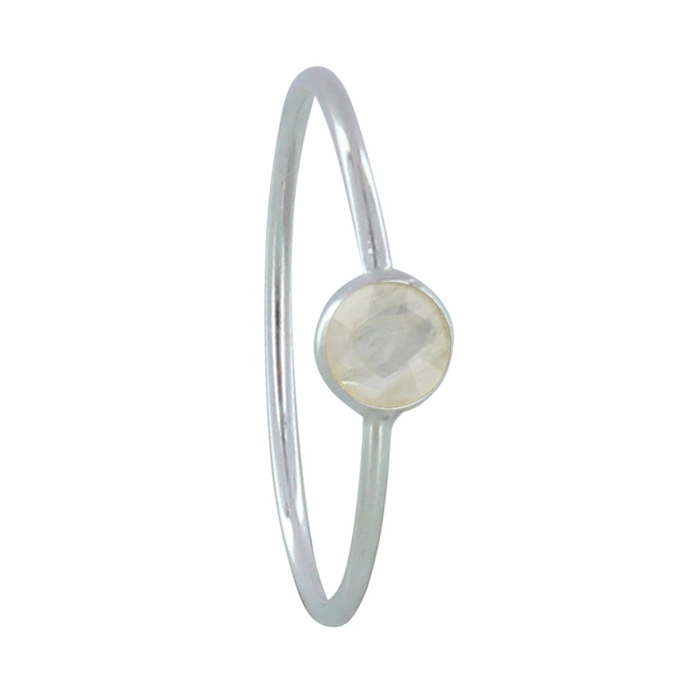 LES POULETTES BIJOUX Bague Argent Petit Rond Facetté de Pierre de Lune - taille 53
