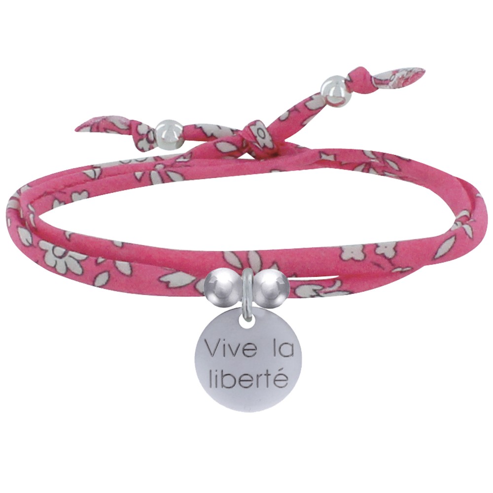 LES POULETTES BIJOUX Bracelet Double Tour Lien liberty et Médaille Vive la Liberté A