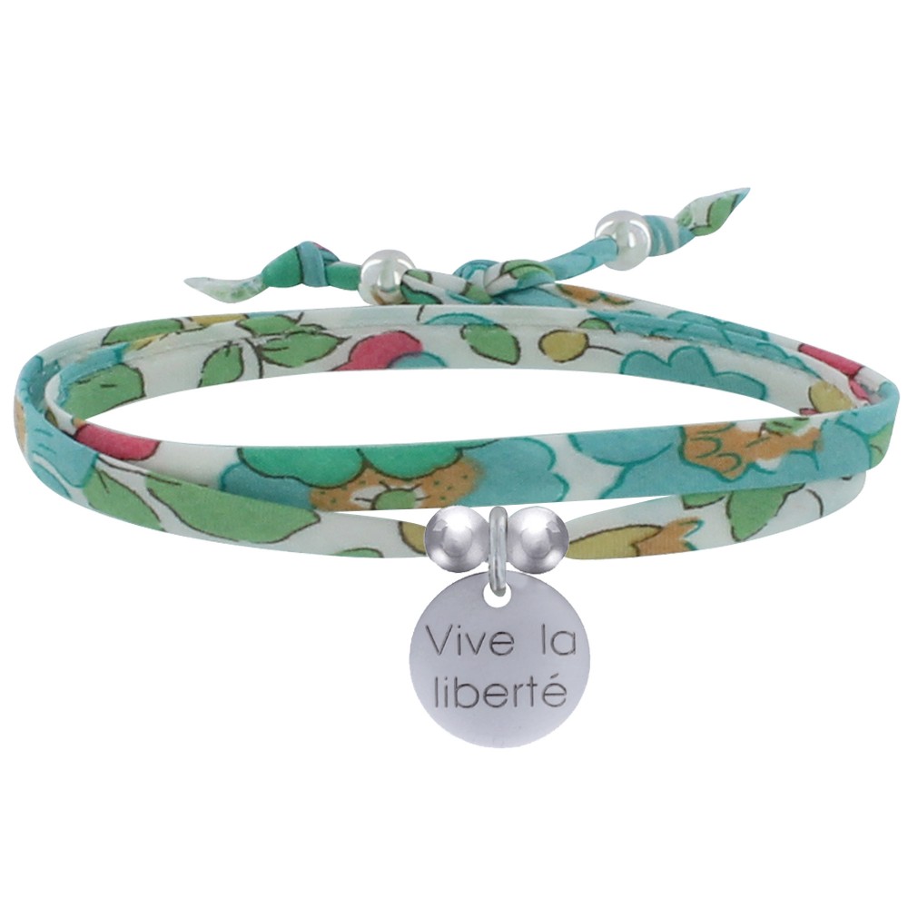 LES POULETTES BIJOUX Bracelet Double Tour Lien liberty et Médaille Vive la Liberté A