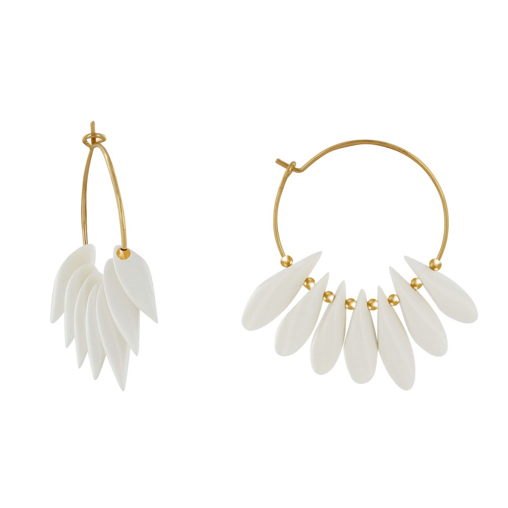 LES POULETTES BIJOUX - Boucles d'Oreilles Créoles en Acier Pétales en Bois - Blanc