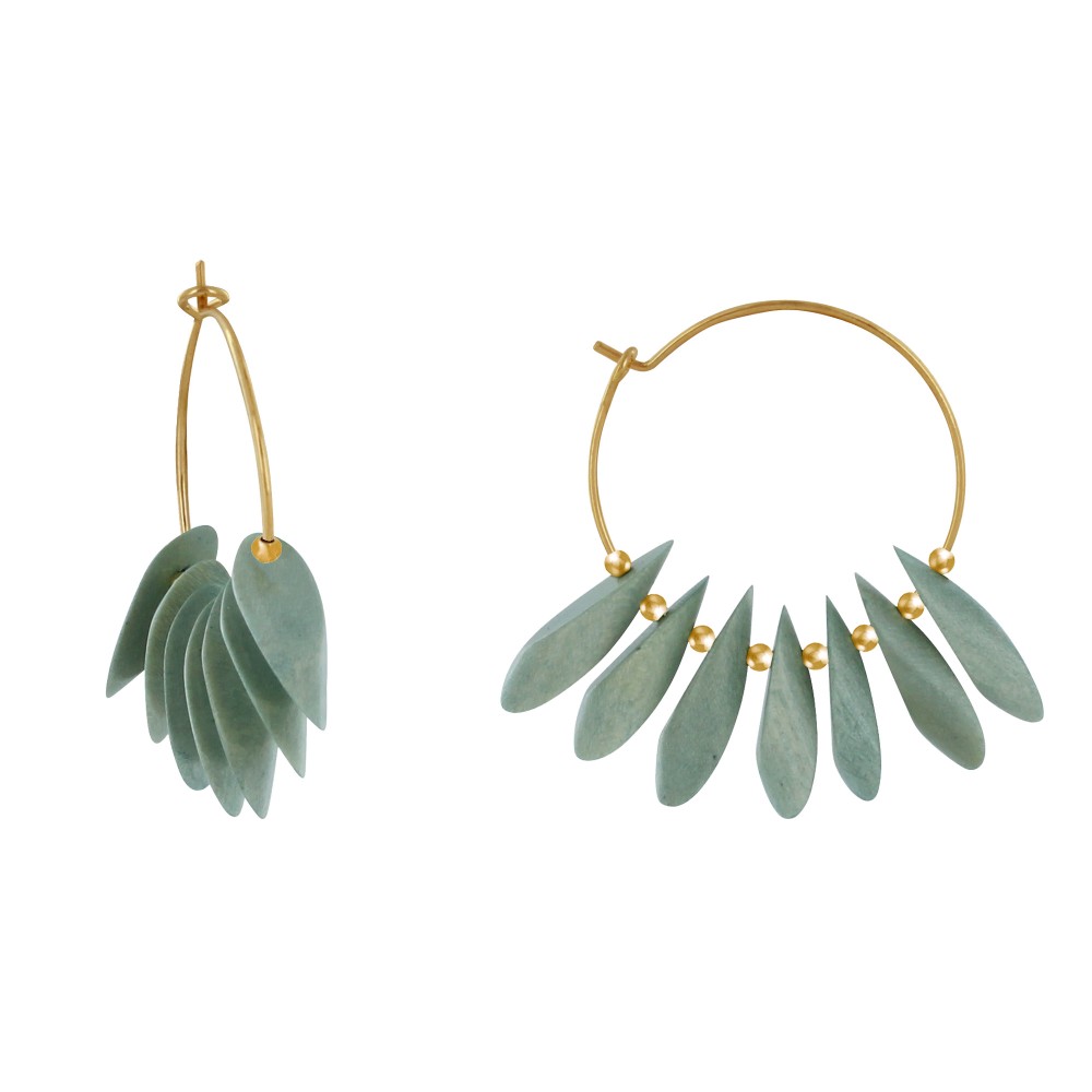 LES POULETTES BIJOUX Boucles d'Oreilles Créoles en Acier Pétales en Bois - Vert kaki