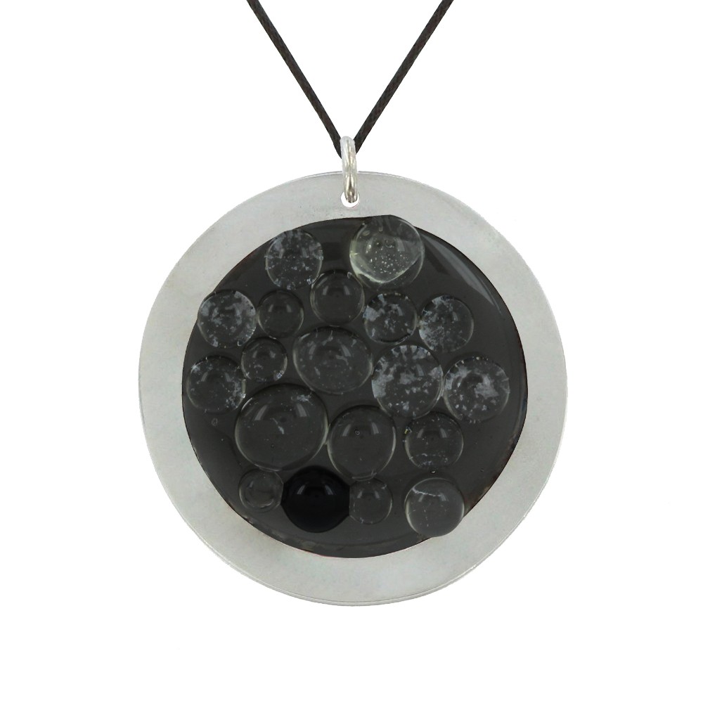 LES POULETTES BIJOUX Grand Pendentif Pâte de Verre Bulles Noires