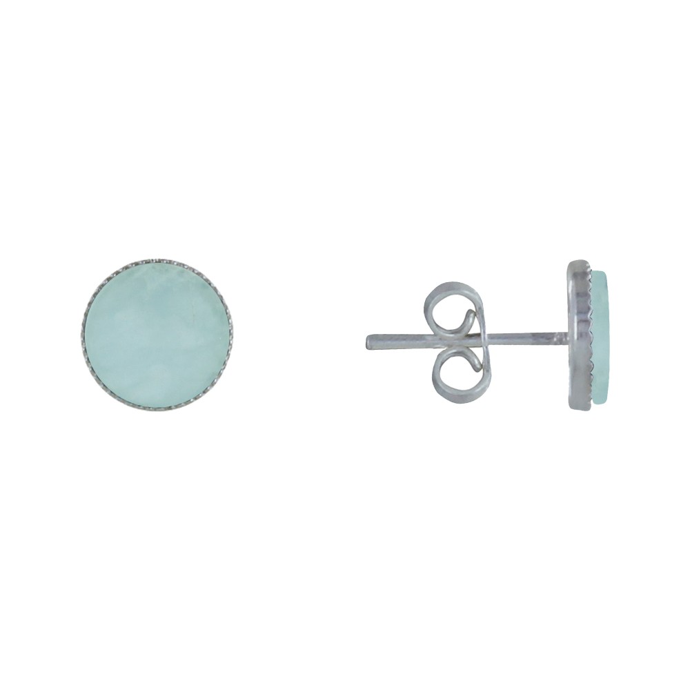 LES POULETTES BIJOUX Boucles d'Oreilles Argent 925 Rond Dentelé d'Aigue Marine
