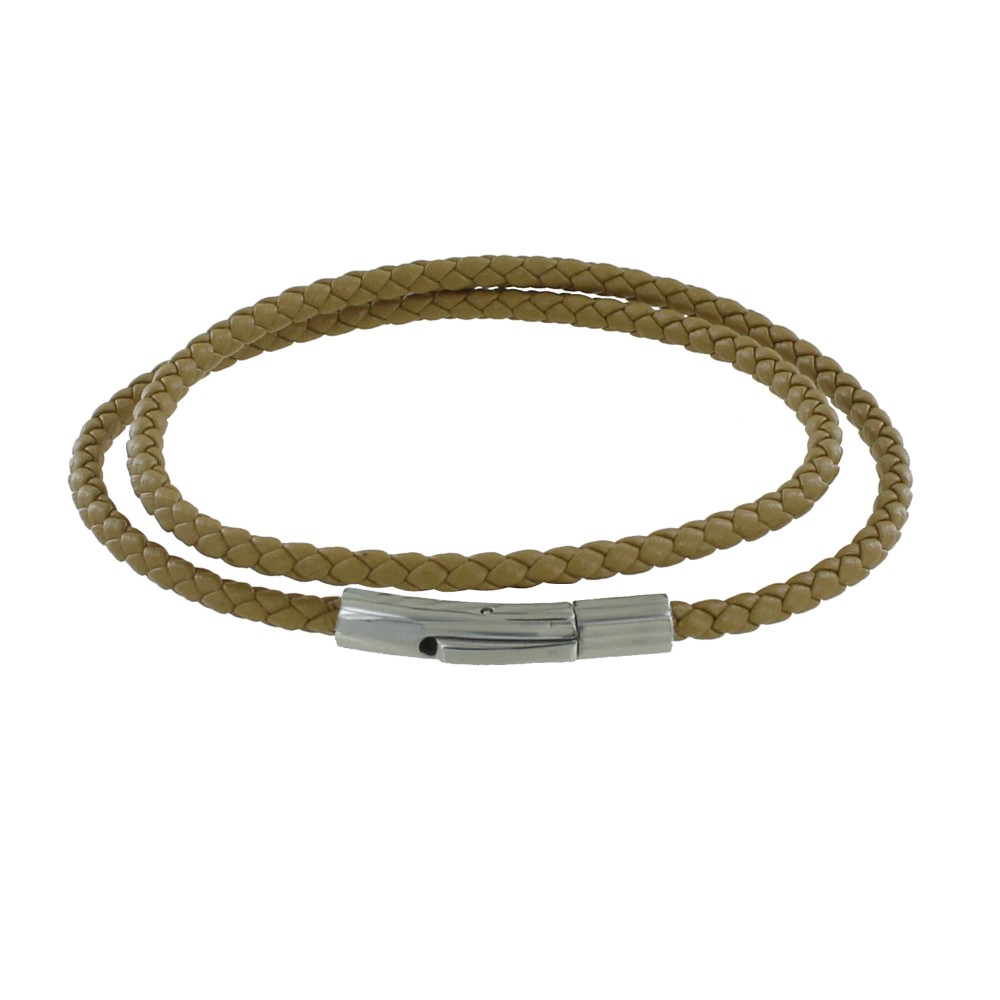 LES POULETTES BIJOUX Bracelet Femme Double Tour Cuir Tréssé Rond pour Poignet de 18c