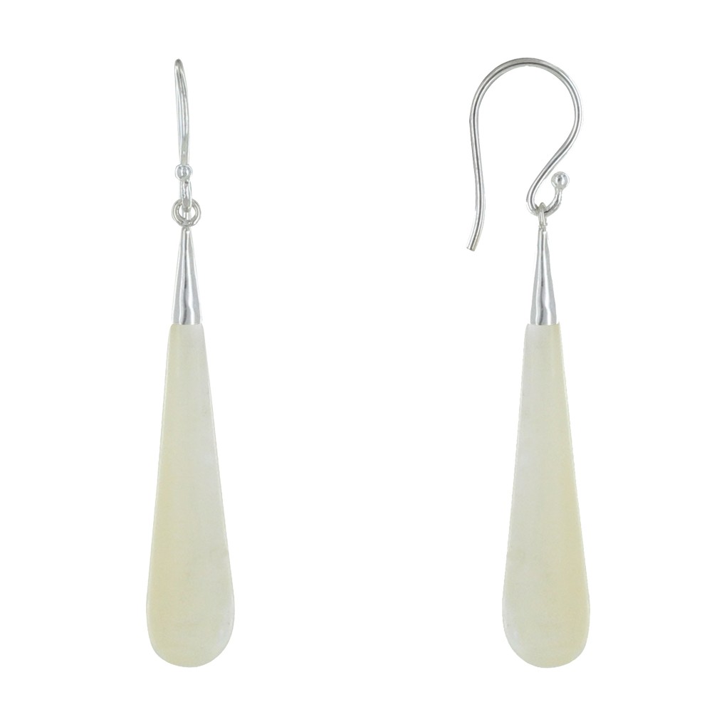 LES POULETTES BIJOUX Boucles d'Oreilles Argent Crochet Fine Goutte Nacre Ivoire