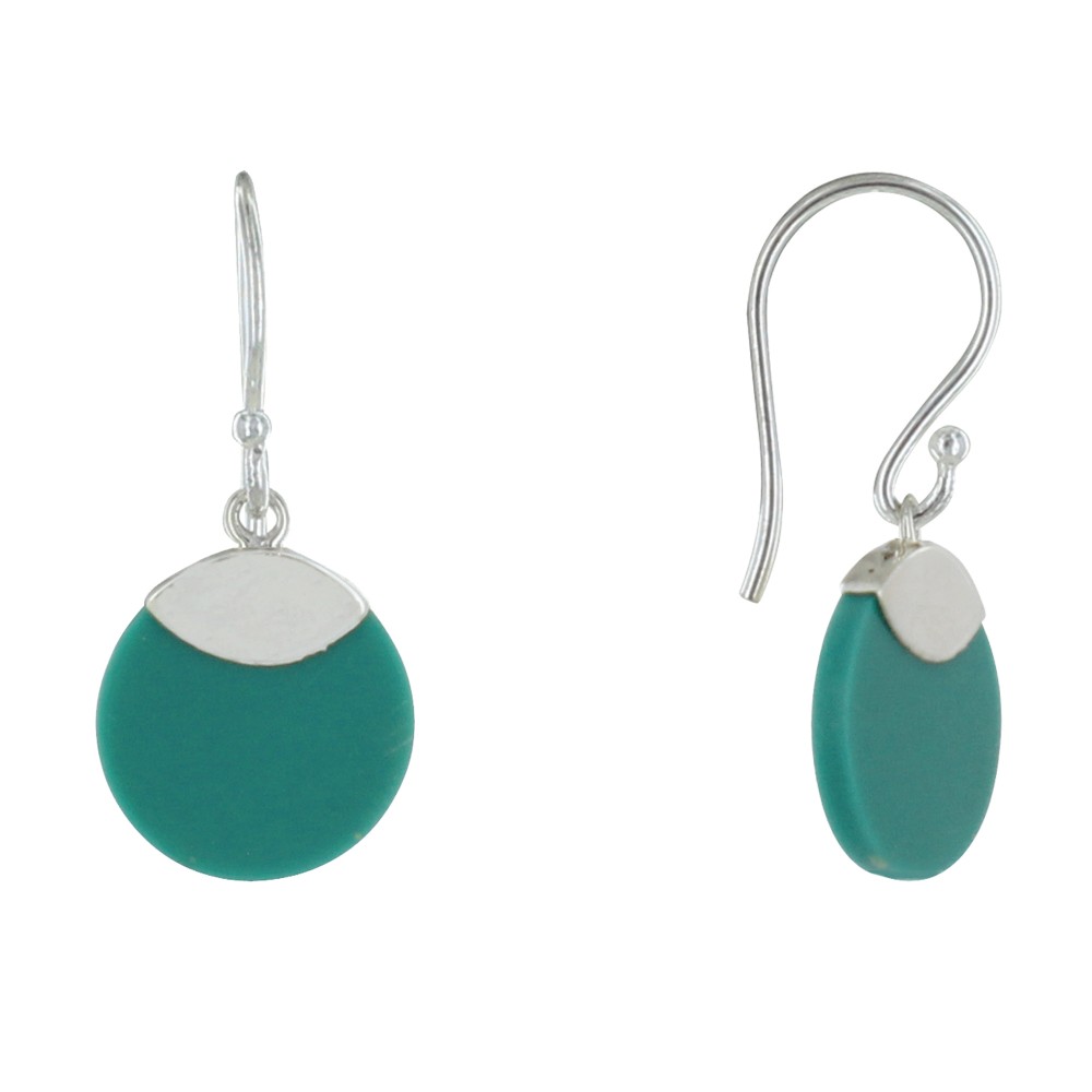 LES POULETTES BIJOUX Boucles d'Oreilles Argent Petit Disque en Résine Couleur Turquo