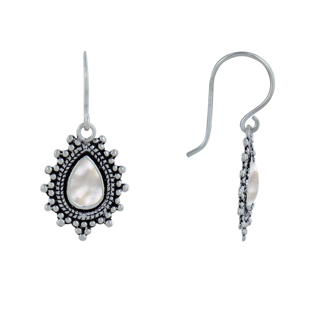 LES POULETTES BIJOUX Boucles d'Oreilles Argent 925 Goutte Ethnique et Nacre