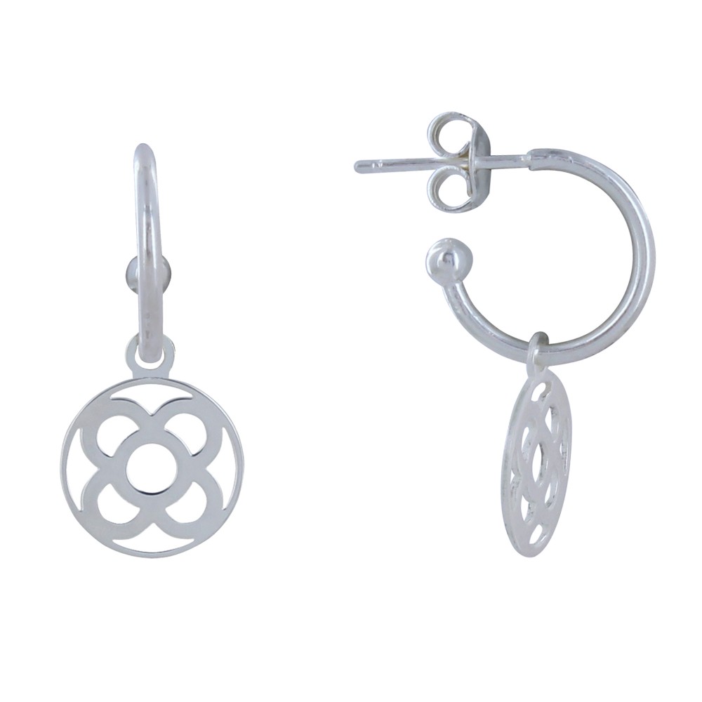 LES POULETTES BIJOUX - Boucles d'Oreilles Argent Demi Créoles Fleur de Barcelone