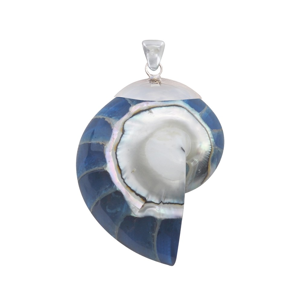 LES POULETTES BIJOUX Pendentif Argent 925 Nautile Coquillage et Résine - Bleu Navy