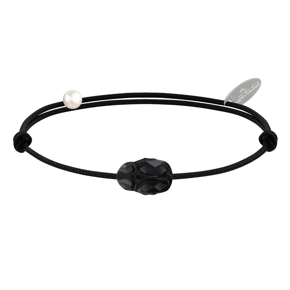 LES POULETTES BIJOUX Bracelet Lien Scarabée en Cristal Noir