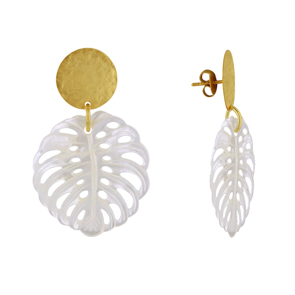 LES POULETTES BIJOUX Boucles d'Oreilles Clous Laiton Mat Pastille Brossée Feuille Aj