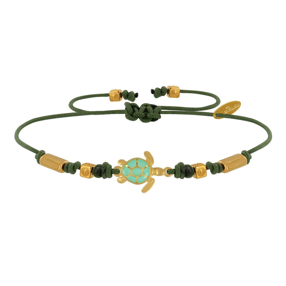 LES POULETTES BIJOUX Bracelet Tortue Émaillé Turquoise Laiton Doré - Vert kaki