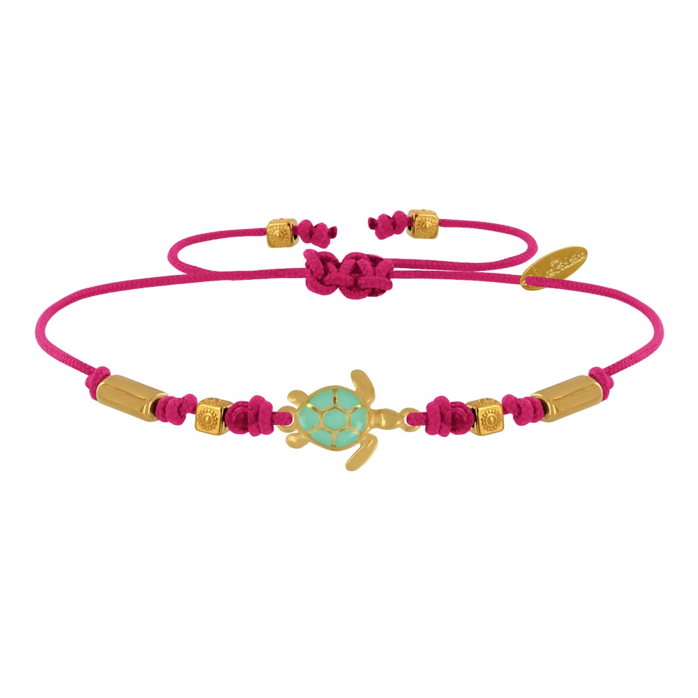 LES POULETTES BIJOUX Bracelet Tortue Émaillé Turquoise Laiton Doré - Fuchsia