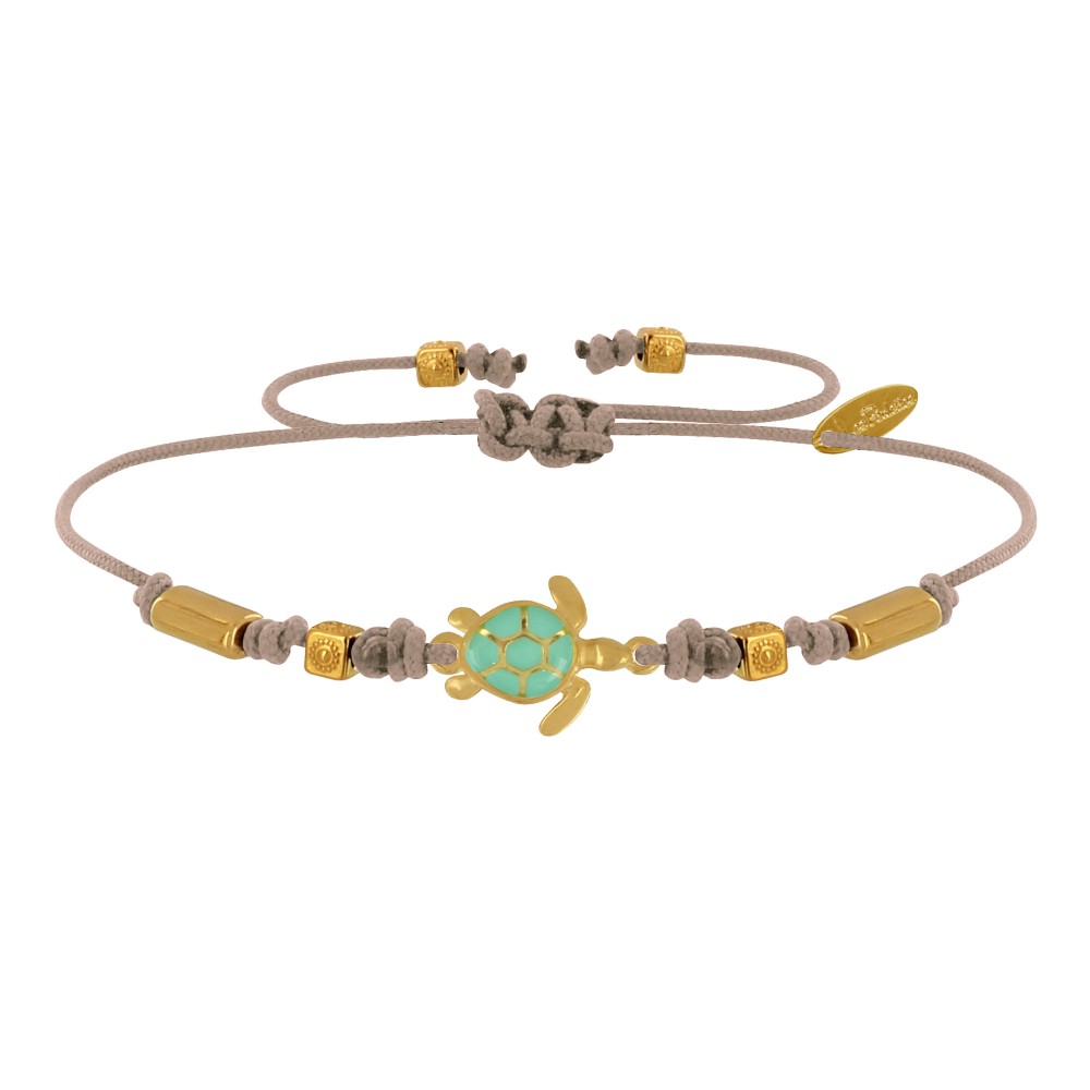 LES POULETTES BIJOUX Bracelet Tortue Émaillé Turquoise Laiton Doré - Beige