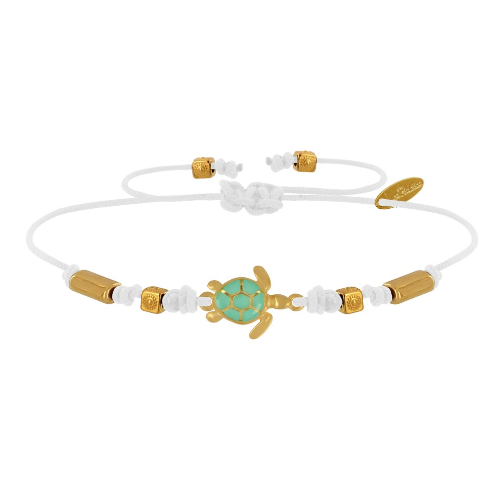 LES POULETTES BIJOUX Bracelet Tortue Émaillé Turquoise Laiton Doré - Blanc
