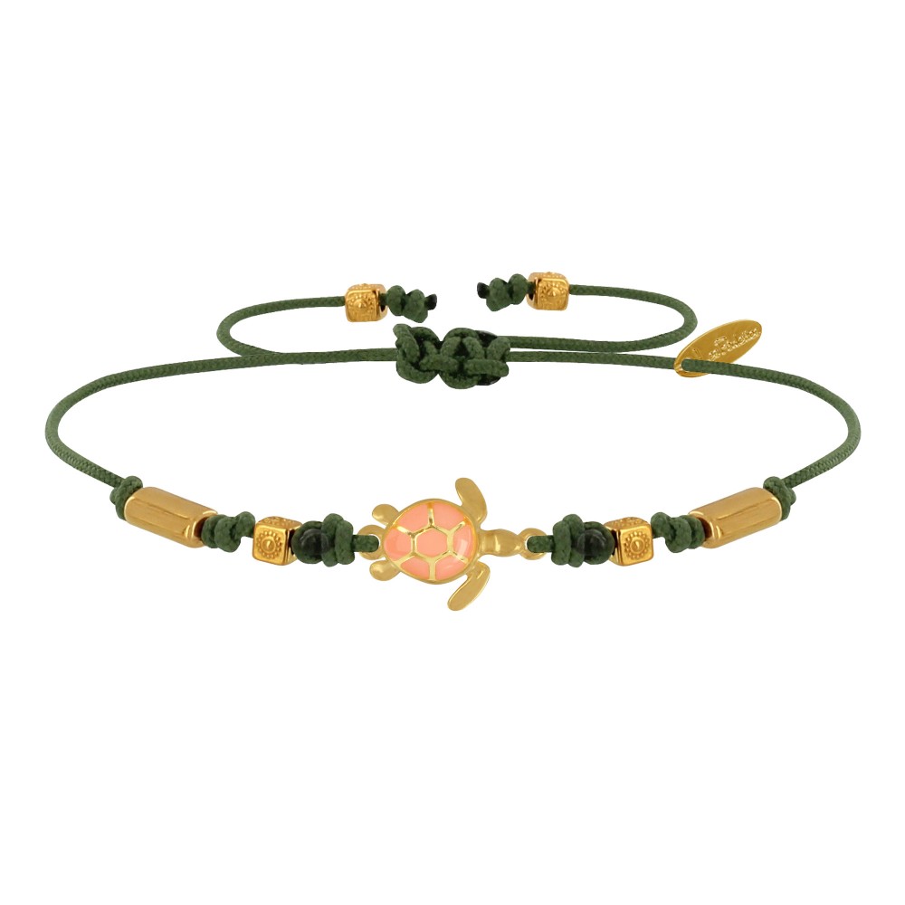 LES POULETTES BIJOUX Bracelet Tortue Émaillé Orange Laiton Doré Orange - Vert kaki