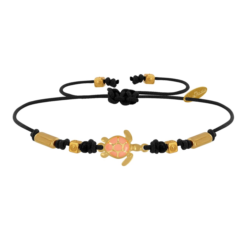 LES POULETTES BIJOUX Bracelet Tortue Émaillé Orange Laiton Doré Orange