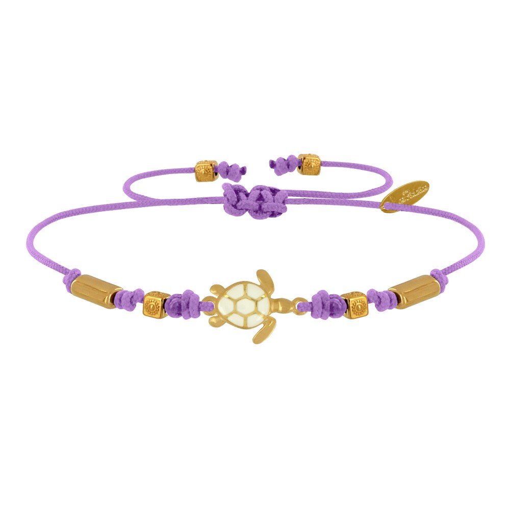 LES POULETTES BIJOUX Bracelet Tortue Émaillé Blanche Laiton Doré - Violet